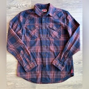Wrangler Men's Casual Plaid Shirt - Navy and Red